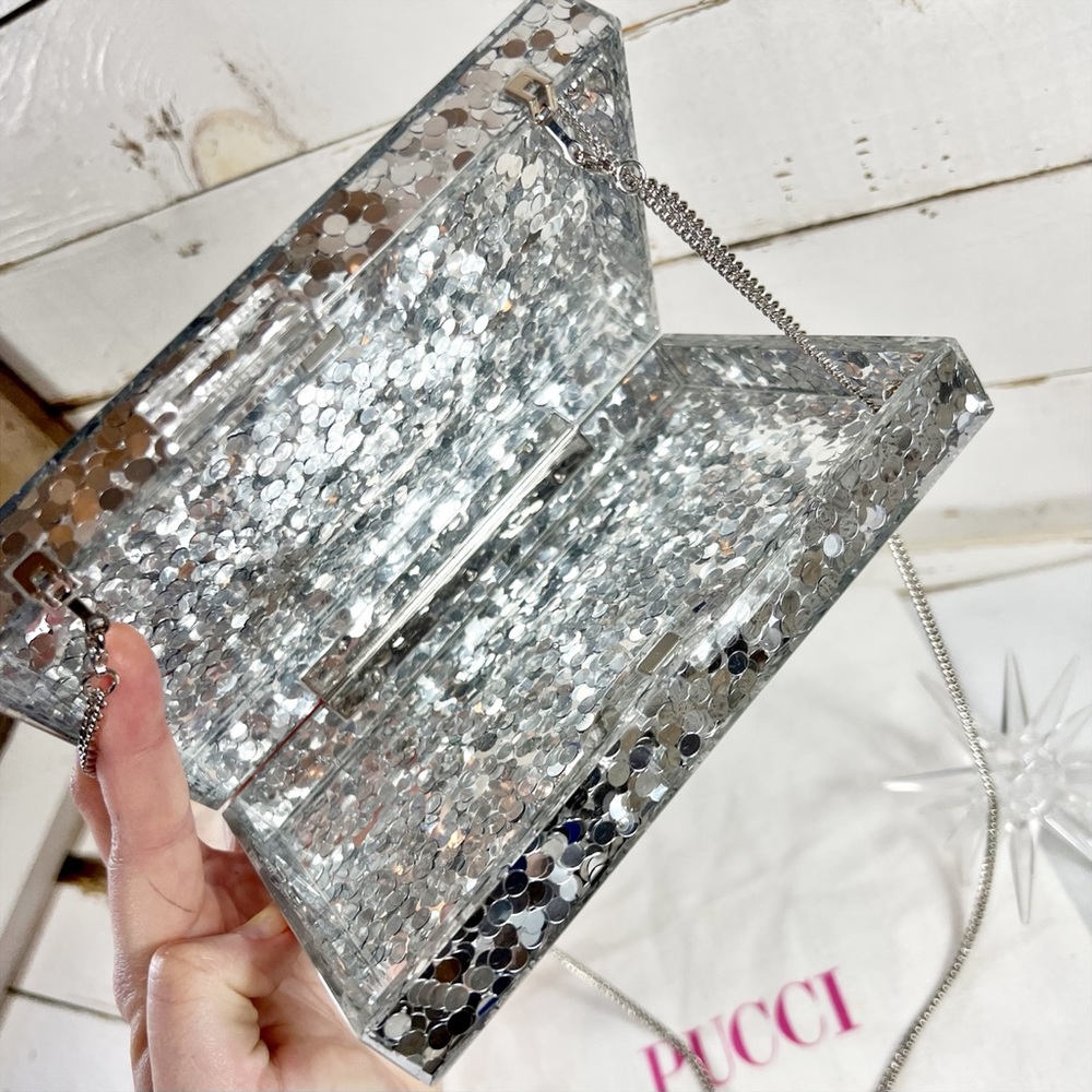 Emilio Pucci Rare Glitter Lucite 3-D Logo Box Clutch/Shoulder Bag - Picture 10 of 16